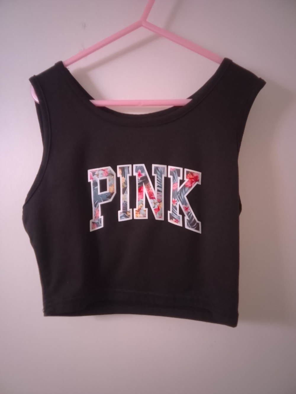 Pink Black Floral Logo Cropped Tank